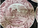 (X23) LOT OF FIVE  VINTAGE RED TRANSFER WARE PLATES - SPODE -7-9'