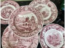 (X23) LOT OF FIVE  VINTAGE RED TRANSFER WARE PLATES - SPODE -7-9'