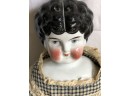 (G-18) ANTIQUE CHINA HEAD DOLL -CLOTH & EXCELSIOR STUFFING -CHINA HANDS, FEET, HEAD, BREASTPLATE -#5 IMPRESSED
