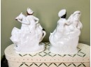 (A-26) TWO ANTIQUE 1850 STAFFORDSHIRE ENGLAND FLAT BACK FIGURINES -MAN ON HORSE & COUPLE W/DOG- 7' TALL