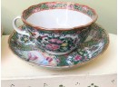 (C-27)  LOT OF 2 ANTIQUE C.1920S  ROSE MEDALLION CUP & SAUCER  SETS -GEISHA , DRAGON, FLORAL- 4' TALL, 6' WIDE