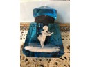 (D-47) LOT OF 2 ANTIQUE INK WELLS- PORCELAIN FLORAL & BLUE GLASS WITH WHITE PAINTING - MARY GREGORY- 3.5'