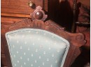 (Z-18) LOT OF THREE ANTIQUE WOOD CHAIRS  WITH GREEN SEATS - ONE NEEDS REPAIR TO CROWN PIECE - INCLUDED