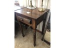 (D-14) ANTIQUE SMALL OCCASIONAL TABLE WITH CARVED WOOD DRAWER & LEGS - NATURALISTIC - 19' WIDE 18' DEEP BY 28'