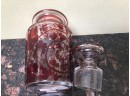 (X18) ANTIQUE VICTORIAN GLASS PICKLE CASTOR  WITH COVER - FLORAL- 10'