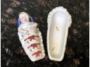 (C-40) ANTIQUE ENGLISH STAFFORDSHIRE COVERED BOX - BABY SWADDLED IN CRADLE - VICTORIAN- 4' LONG