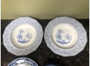 (X5) LOT OF 5 ANTIQUE FLOW BLUE PLATES - SEE PICS FOR DAMAGES- 4-10''