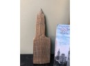 (F-20) VINTAGE BRASS REPLICA OF WOOLWORTH BUILDING & POSTCARD - ANSONIA BRASS, CONN.-7'