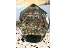 (D-51) ANTIQUE  GLASS PAPERWEIGHT - FACETED 8 SIDED - FLOWERS -4.5'