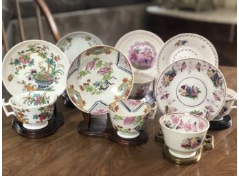 (X12) LOT OF 6 ANTIQUE  CUPS & SAUCERS  -PINK LUSTREWARE & FLORAL