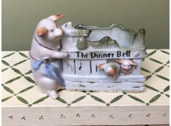 (G-21) ANTIQUE GERMAN PORCELAIN FAIRING PIG FIGURINE VASE -'THE DINNER BELL'  MAMA PIG & BABIES C.1920S  - 4'