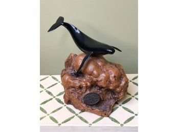 (B-7) JOHN PERRY BLACK WHALE  ON ROCK SCULPTURE - 5' BY 6'