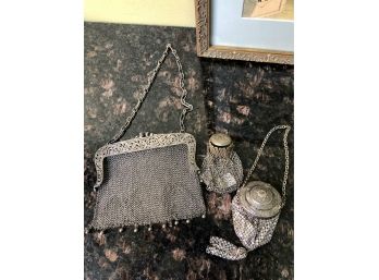(F-19) LOT OF 3 VINTAGE STERLING SILVER PURSES- MESH - POUCHES - BEAUTIFUL - 3-7'