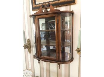 (D-3) VINTAGE WOOD & GLASS HANGING CURIO CABINET - DISPLAY CABINET -20' HIGH BY 21' ACROSS