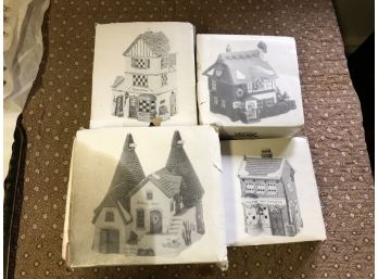 (Z-25) - LOT OF 4 VINTAGE DEPT. 56 CHRISTMAS HOUSES-BETSY TROTWOODS COTTAGE, GO WEETON WATCH MAKER