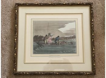 (E-13) ANTIQUE FRAMED LITHO - 'PATIENCE N A PUNT'- BOATING -13' BY 14'