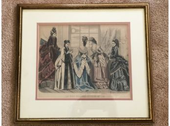 (E-11) ANTIQUE FRAMED PETERSONS MAGAZINE FRENCH FASHION PRINT -16' BY 14'