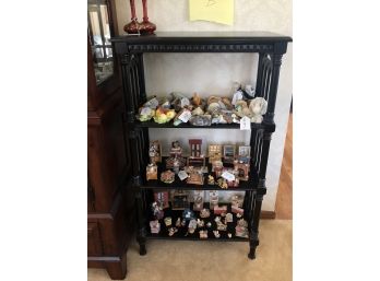(D-20) CONTEMPORARY BLACK WOOD 3 TIER DISPLAY  SHELF- 28' WIDE BY 13' DEEP BY 47' HIGH- *CONTENTS NOT INCLUDED