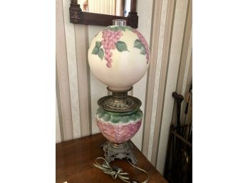 (X36) ANTIQUE CONVERTED OIL LAMP ELECTRIFIED-GONE WITH THE WIND LAMP-ORIGINAL GLASS SHADE-GRAPES & FLOWERS-24'