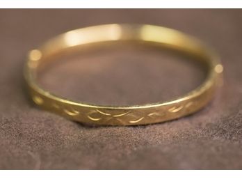 (A2) 14 KT GOLD PLATED BABY BRACELET-ENGRAVED-CLOSED 1 3/4' OPEN 2 1/4'S