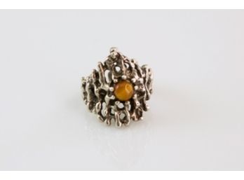 (D10)MCM STERLING SILVER AND TIGER EYE RING-SPLIT BACK-SIZE 7 AS IS -WEIGHT IS APPROX. 6.5 DWT