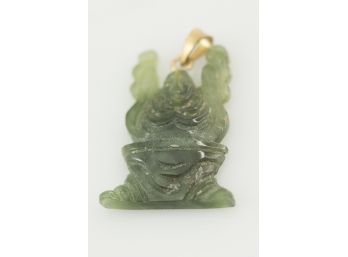 (D16) JADE BUDDHA PENDANT WITH 14KT GOLD BALE-MEASURES APPROX. 1 INCH BY 3/4 INCH-APPROX. 2 DWT