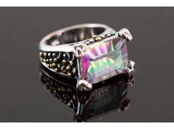 (E3) STERLING SILVER AND LIKELY ALEXANDRITE RING-SIZE 6- WEIGHT IS APPROX 5.3 DWT