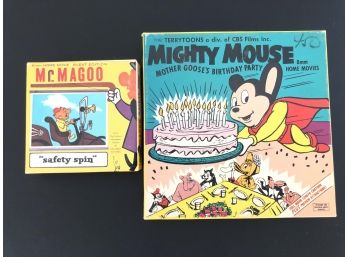 (E59) VINTAGE 8MM CARTOONS-MIGHTY MOUSE 'MOTHER GOOSE'S BIRTHDAY PARTY' AND MR MAGOO 'SAFETY SPIN'