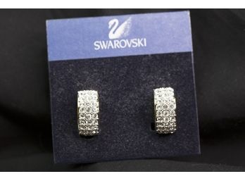 (A4) SWAROVSKI CRYSTAL CLIP ON EARRINGS-NEVER WORN-APPROX 1' X 1/2'