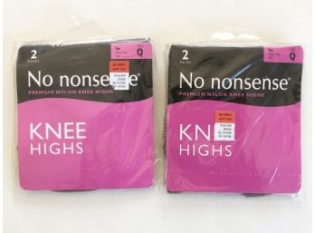 (E26) 4 PAIRS OF NO NONSENSE PREMIUM NYLON KNEE HIGHS TAN SIZE Q (2 PACKAGES)