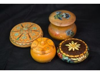 (B12) 1940'S WOODEN HAND PAINTED CIRCULAR TRINKET CONTAINERS- POSSIBLE BRAZILIAN OR PORTUGESE