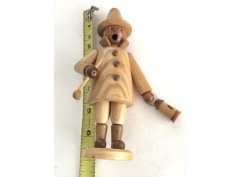 (D30) VINTAGE WOOD HAND MADE STATUE-MAN WITH PIPE AND LANTERN- MADE IN EAST GERMANY