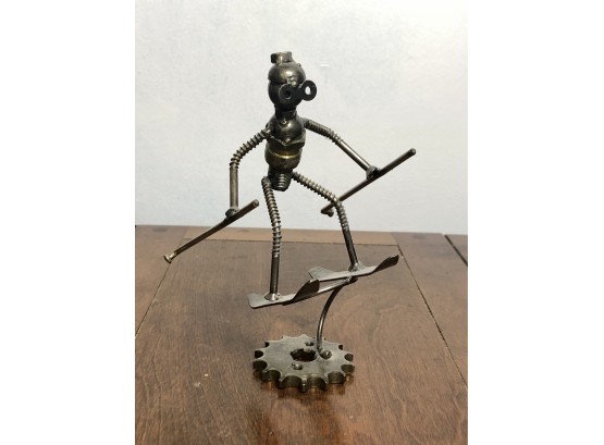 (A-17) - METAL SKIER MADE FROM NUTS, SCREWS & BOLTS, GEARS - 7'