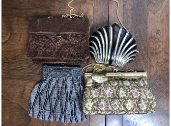 (A-12) - LOT OF THREE EMBROIDERED / BEADED EVENING BAGS - VINTAGE - 7'
