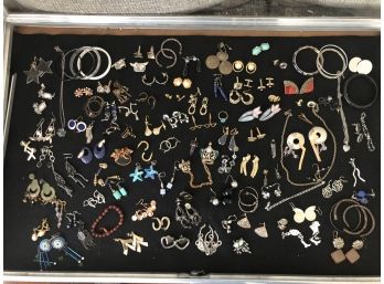 (J-13) LOT OF VINTAGE COSTUME JEWELRY - APPROX. 50 PIECES -BRACELETS, EARRINGS AND PINS
