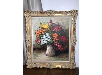 (A-40) ORIGINAL FRAMED OIL PAINTING - FLORAL STILL LIFE - SIGNED - 25' BY 29'