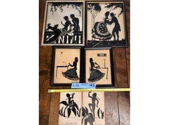 (A-30) LOT OF SIX VINTAGE SILHOUETTES - PRINT, PEN & INK, GLASS - 8' - 10'