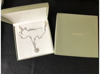 (J23) JUDITH RIPKA STERLING SILVER & CZ ROUND MEDALLION NECKLACE IN BOX-APPROX. 11 INCHES IN TOTAL