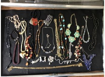 (J30) LOT OF VINTAGE COSTUME JEWELRY-APPROX. 25 PIECES-NECKLACES, BRACELETS, PINS AND EARRING