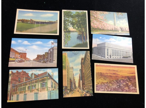 (PC8) LOT 8 VINTAGE POSTCARDS-2 WISC-1 EACH FROM MICH, LA, ILL, CALI, ALA & DC