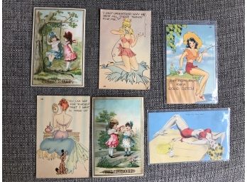 (A1)  VINTAGE AND ANTIQUE SET OF 6 RACEY POST CARDS AND CARDS