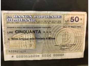(E) 1977 ITALY 50 LIRE BANKNOTE-SERIAL #A80961629