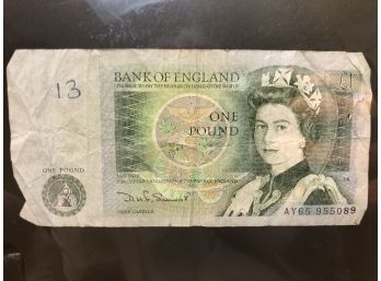 (E) BANK OF ENGLAND ONE POUND NOTE-SERIAL #AY65955089