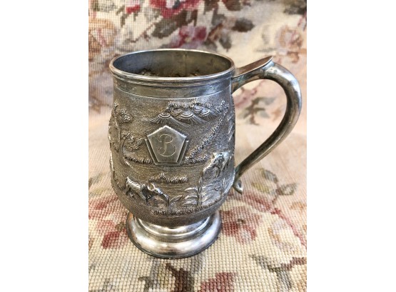 STERLING SILVER POLYNESIAN MUG. MONOGRAMMED WITH A 'B' WEIGHT IS APPROX. 10 TROY OUNCES