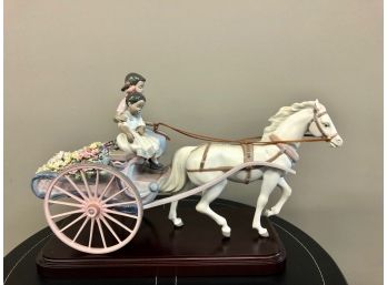 LLADRO FIGURINE - HUGE - FLOWER WAGON WITH HORSE & TWO CHILDREN- LIMITED EDITION- 1994- PERFECT