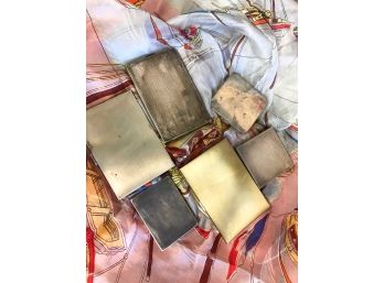 ANTIQUE STERLING SILVER: 3 CIGARETTE CASES AND 3 COMPACTS