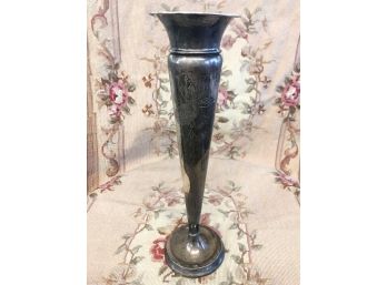 STERLING SILVER VASE, 15.5 INCHES HIGH AND APPROX. 9 TROY OUNCES IN WEIGHT