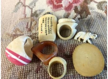 Lot Of 7 Antique Asian Bone Rings And Pendents