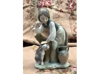 LLADRO FIGURINE - GIRL WITH DOG & URN - 8' TALL - PERFECT