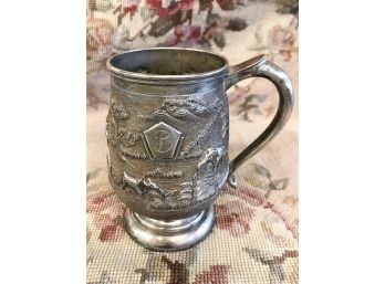 STERLING SILVER POLYNESIAN MUG. MONOGRAMMED WITH A 'B' WEIGHT IS APPROX. 10 TROY OUNCES